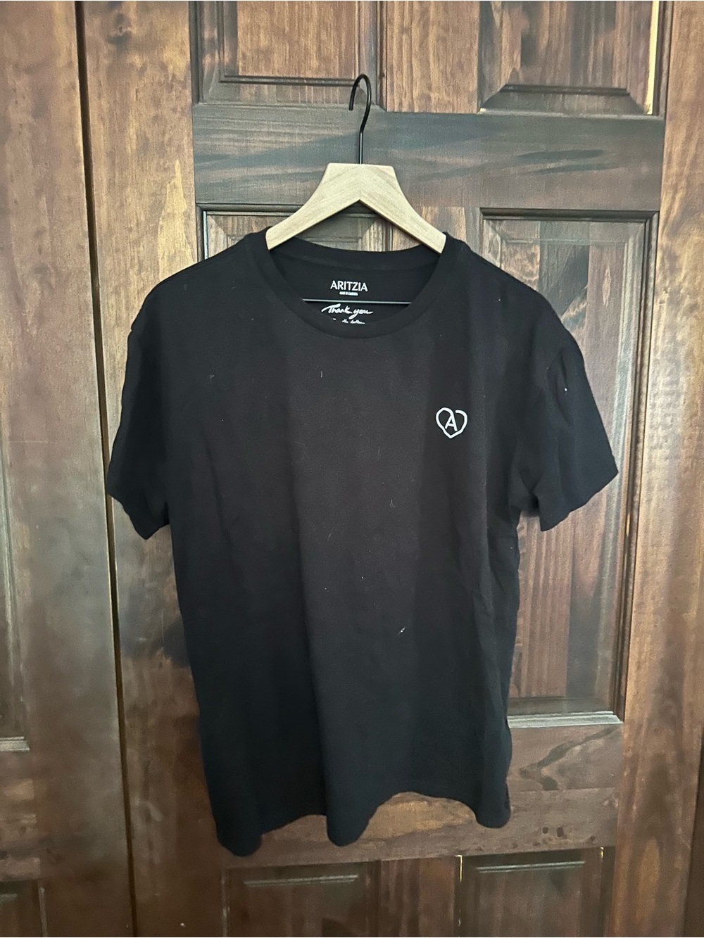 Aritzia Black Short Sleeve Crew with White Heart Logo